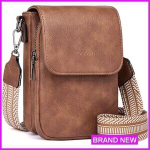 Small Vegan Leather Crossbody Bag Triple Compartment Cell Phone Wallet Purse